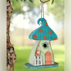 NWT Sunset Vista Designs 93638 Gnome Collection Blue Mushroom Birdhouse